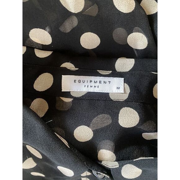 Equipment Femme Womens Button Front Sheer Polka Dot Print Blouse Top M - Picture 2 of 6